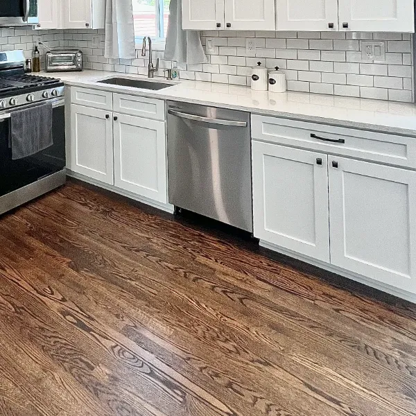 wood plank flooring in a modern kitchen renovation